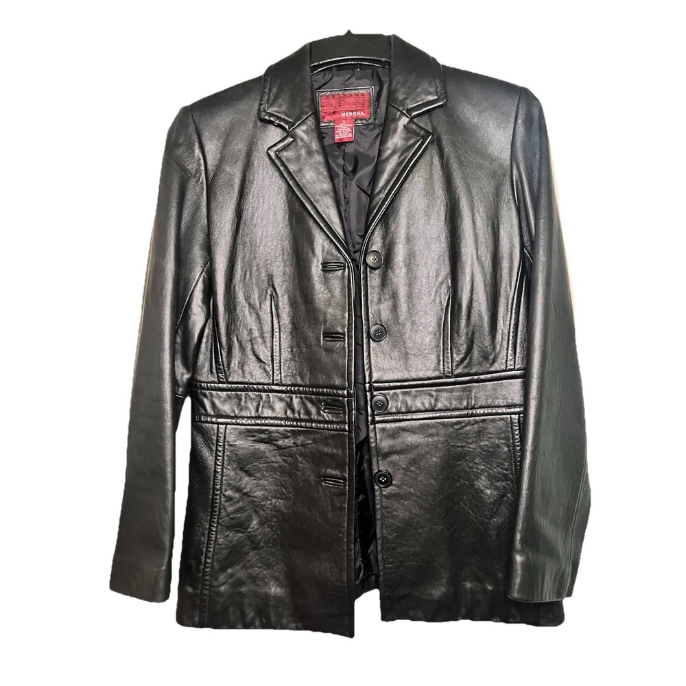 Merona Genuine Soft Leather Jacket Women's Black Button Lined Pockets S